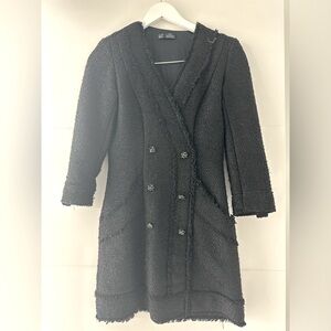 Zara black mini dress tweed Chanel style in xs jewelry buttons